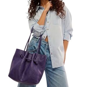 Free People Head Over Heels Leather Tote Slouchy Knot Strap Shoulder Bag NWT